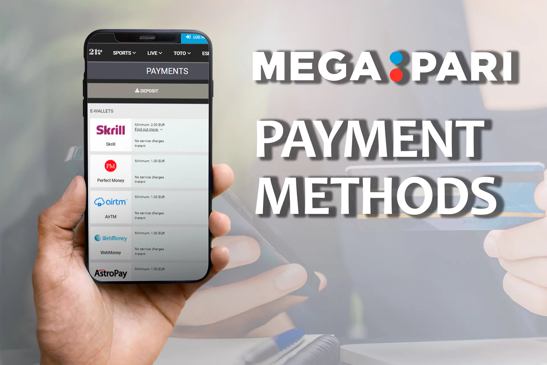 There are a lot of payment systems in the Megapari app.